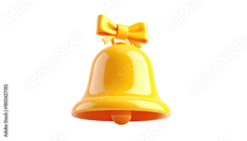 Bright golden bell with a yellow bow, on a black background