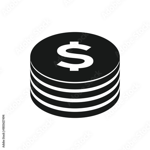 Coins stack icon with dollar symbol isolated flat style design.