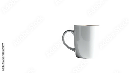 Solitary white mug with handle sits against black backdrop