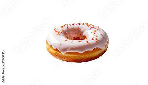Glazed donut with sprinkles, isolated on a dark background