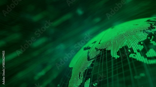 Digital globe with a green theme and data visualization elements.