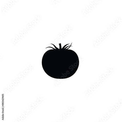 Simple black silhouette of a ripe tomato on a clean white background