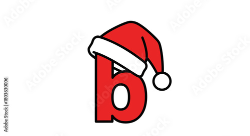 Festive letter B with Santa hat for holiday greetings and decorations