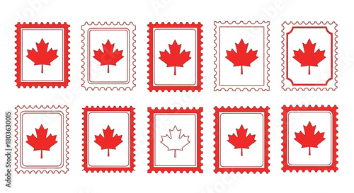 Canadian maple leaf postage stamps vector graphic illustration