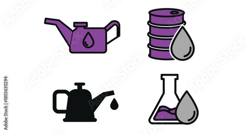 Oil and gas industry vector icons for energy sector and fuel use