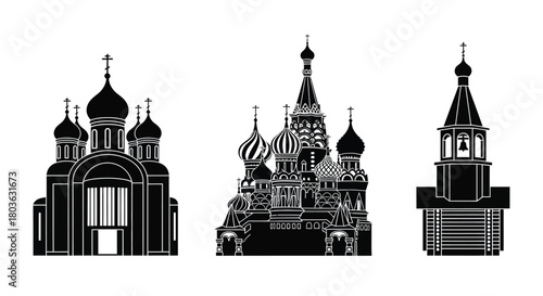 Iconic Moscow buildings silhouette for travel and culture designs