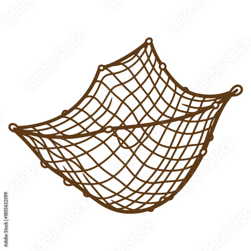 Hand drawn illustration of a brown fishing net showing a vintage sketch artwork
