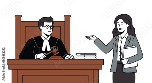 Judge in courtroom with lawyer presenting case legal proceedings