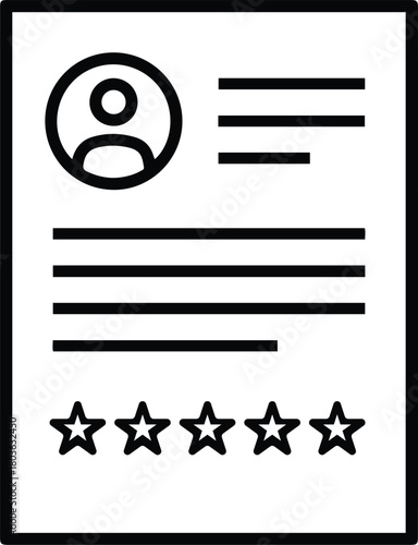 Review and Rating Document Line Icon - Customer Feedback Form with Stars