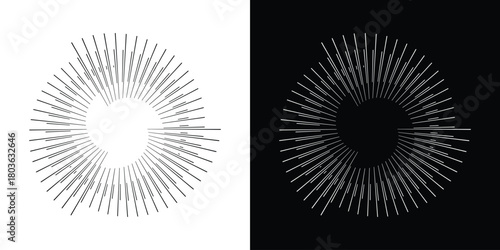 Radial lines sunburst rays background. Linear halftone design for design element