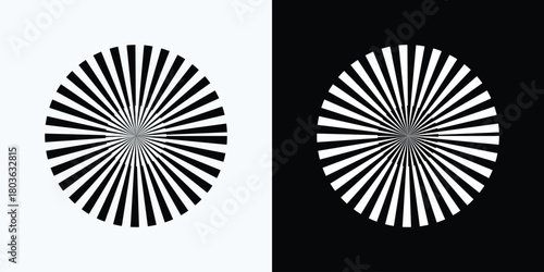 Striking radial burst pattern creates visually dynamic graphic. Classic design element