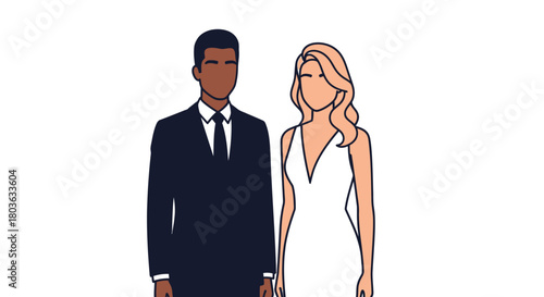 Wedding illustration of bride and groom in formal attire vector
