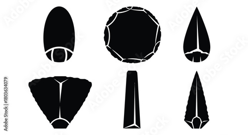 Stone age tool set for archeological dig site or museum exhibit use