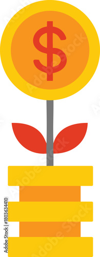 Dollar sign coin plant growing from stacked coins representing financial growth and investment opportunity