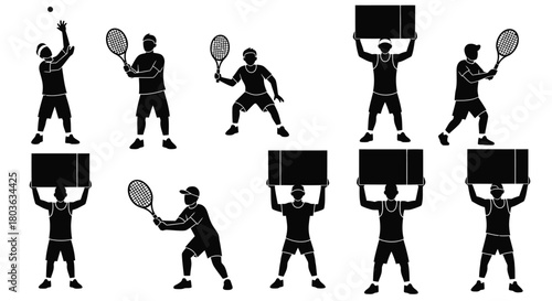 Tennis players silhouettes vector art design and illustrations