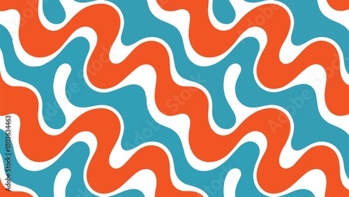 Retro wavy pattern with orange, turquoise, and white colors, creating a vibrant and eyecatching design, perfect for adding a vintage touch to backgrounds