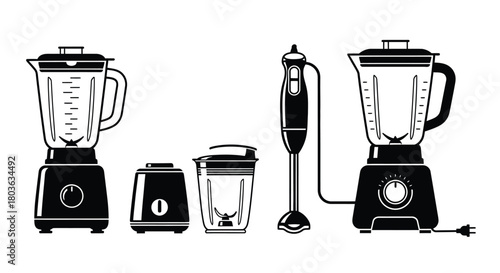 Blender set kitchen appliances smoothie maker food processor vector
