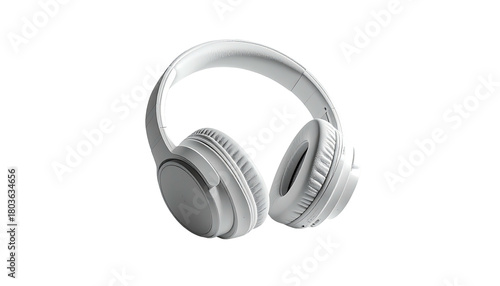 White headphones angled, centered on black backdrop