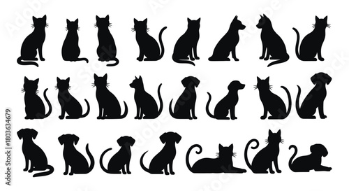 Elegant cat and dog silhouette collection for modern design projects