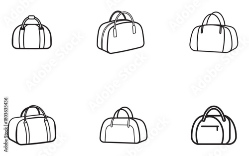 Collection of Duffel Bag Icons Vector Illustration Set Isolated on White Background