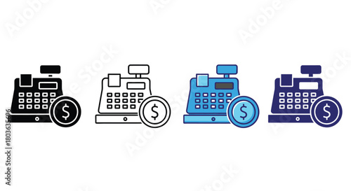 Modern cash register illustrations for business and finance projects