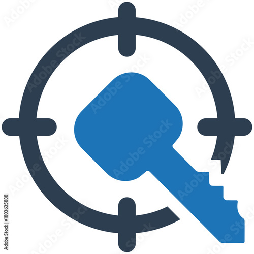 Key to success: A key is precisely centered within a target, illustrating the focused, strategic pursuit of opportunity.