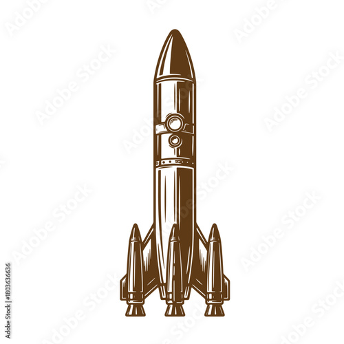 Detailed vintage sketch art illustration of a brown rocket ready for space exploration