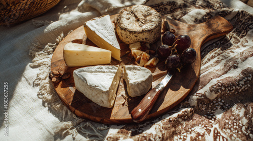 Cheese board platter with grapes and nuts