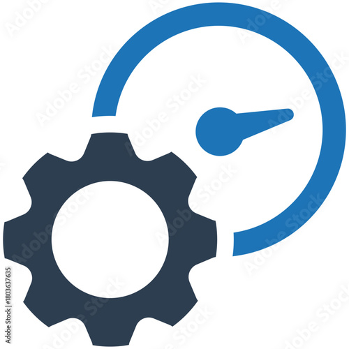 Speed and Efficiency Icon: A visually striking icon depicts a cogwheel meshing with a speedometer, symbolizing speed, efficiency, and precise control in an industrial context. 