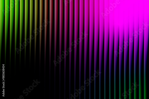 Vibrant abstract vertical stripes of neon green pink and purple blend into a dark background
