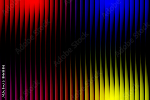 Abstract vertical stripes of vibrant red blue and yellow light against a dark background with subtle gradient effects