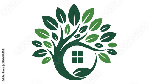 Green house tree logo design icon