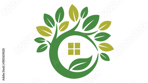 Green tree house ecological logo
