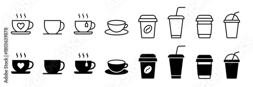 Coffee cup icon set. Disposable cup symbol. Vector illustration.