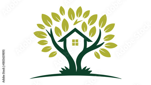 Green house tree logo design icon.