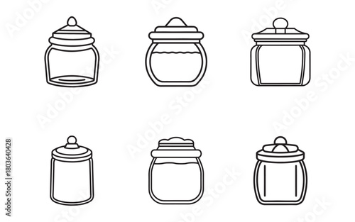 Collection of outline jars for preserving jam honey and other food products vector illustration for packaging design or creative projects