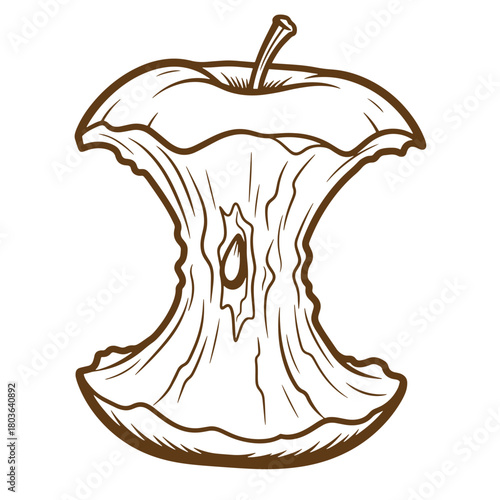 Illustration of a brown apple core with sketch style and simple vintage outline