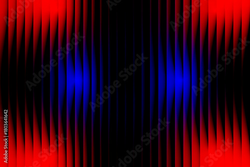 Abstract vertical stripes of vibrant red and electric blue illuminate a dark mysterious and energetic digital background
