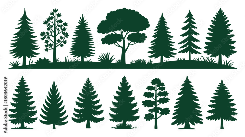 Obraz premium Set of forest tree silhouettes