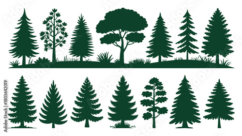 Set of forest tree silhouettes