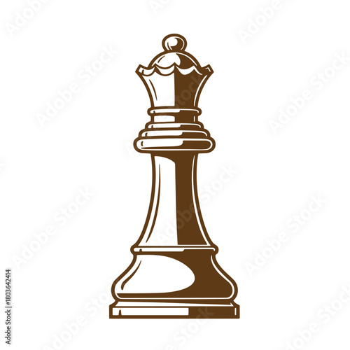 Isolated chess queen illustration in a brown and white minimalistic sketch vintage art design
