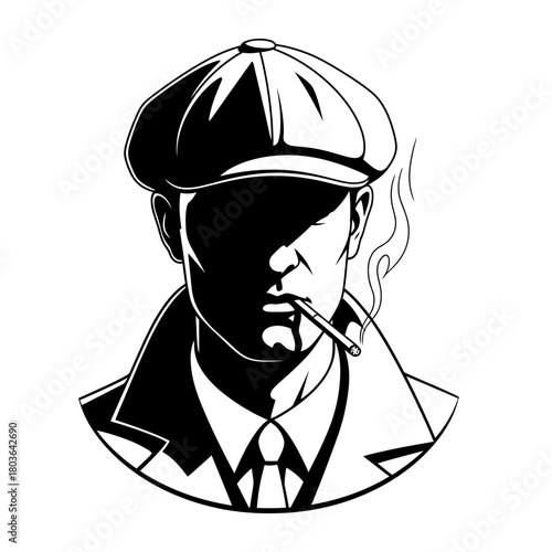 Classic Silhouette Portrait A Man with a Cap and Cigarette - Timeless Vintage Style