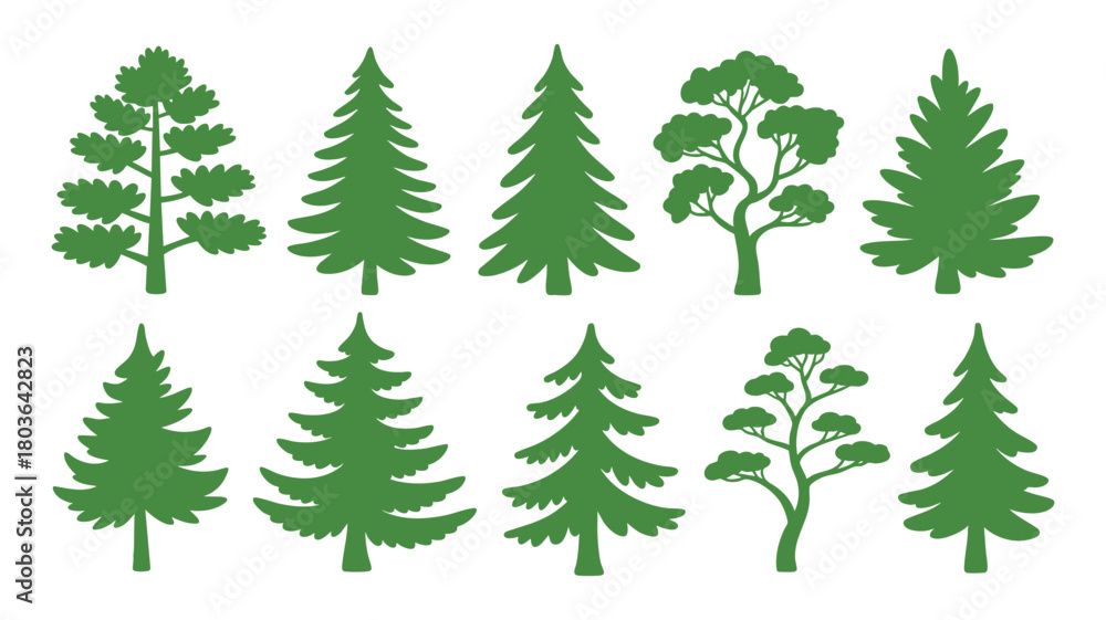 Obraz premium Collection of green tree icons