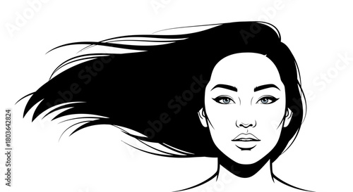 Stock illustration of woman with long hair blowing in the wind art