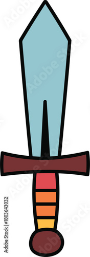 Cartoon Medieval Sword With Colorful Handle And Light Blue Blade weapon fantasy