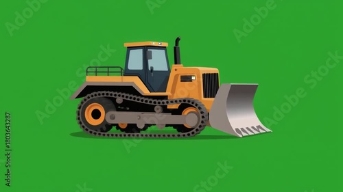 Wallpaper Mural Yellow bulldozer with a large metal blade on a green background illustration Torontodigital.ca