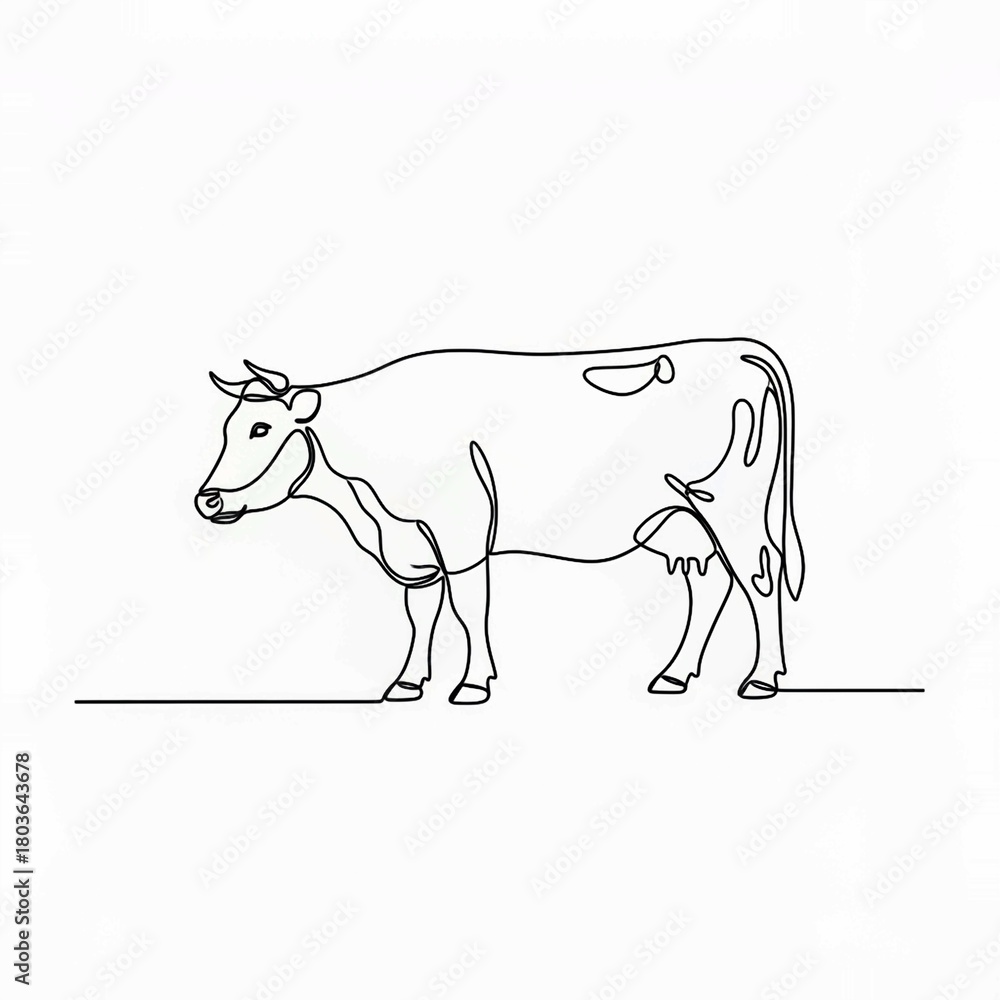 Fototapeta premium Cow vector illustration art, white cow with a black mane, Cow animal continuous one line drawing minimalism design Editable stroke