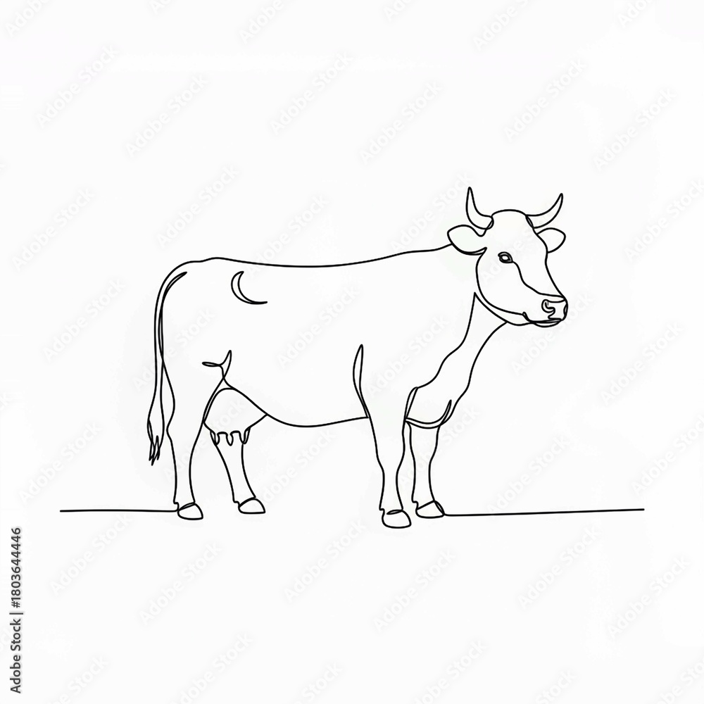 Fototapeta premium Cow vector illustration, Cow animal continuous one line drawing minimalism design Editable stroke