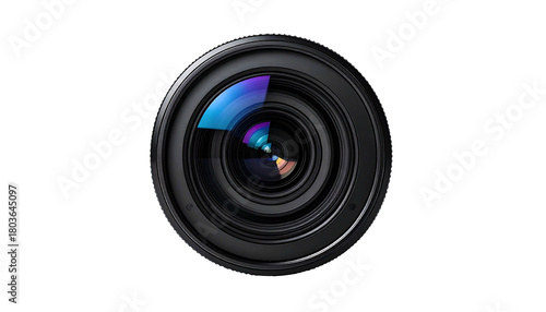 Lens close-up with vibrant reflections against a black background