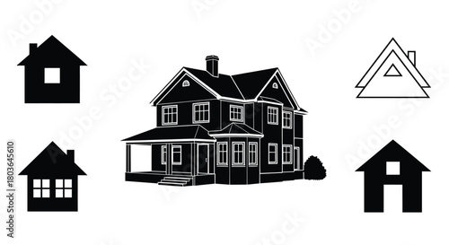 Black and white house illustration vector architecture design home